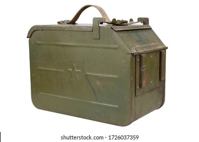 Ammo Can for ammunition belt for a 12.7 mm heavy machine gun DShK used by the former Soviet Union isolated on white background