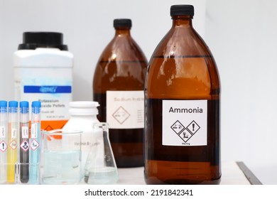 Ammonia In Bottle, Chemical In The Laboratory And Industry