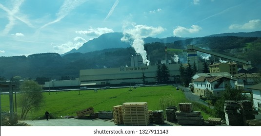 Amorebieta, Bizkaia, Basque Country, Euzkadi, Spain, March, 1, 2019: Facilities Of The Smurfit Kappa Paper Mill In Amorebieta