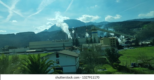 Amorebieta, Bizkaia, Basque Country, Euzkadi, Spain, March, 1, 2019: Facilities Of The Smurfit Kappa Paper Mill In Amorebieta