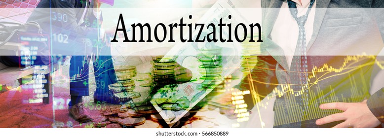 Amortization - Hand writing word to represent the meaning of financial word as concept. A word Amortization is a part of Investment&Wealth management in stock photo.