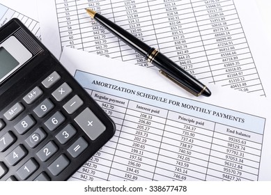 Amortization schedule documents with calculator
