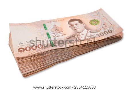 Amount 1 hundred thousand baht, 1,000 Baht BankNotes isolated on white background, Save clipping path.