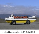 amphibious vehicle at the lake Jokulsarlon in Iceland 