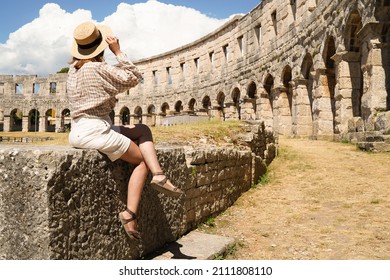 Amphitheater, Ancient, Archaeology, Architecture, Arena, Beautiful, Building, City, Coliseum, Culture, Empty Ticket Office, Europe, European, Famous, Female, Forum, Fun, Girl, Happy, Hat, Historic, Hi