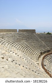 Amphitheater in ancient city Hierapolis. Pamukkale, Turkey. Middle Asia.