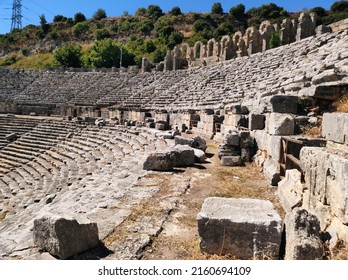 Amphitheater. Inside view. The ancient city of Perge. Ruin. Perga. Marble steps of the amphitheater. The amphitheater accommodated 15,000 people at the same time. Turkey