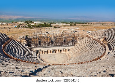 Amphitheater ruins at Pamukkale Turkey - architecture background