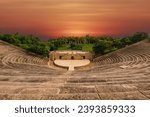 Amphitheatre in Altos de Chavon Casa de Campo in La Romana at sunset colors.