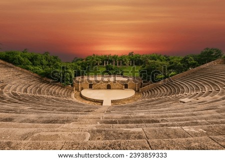 Amphitheatre in Altos de Chavon Casa de Campo in La Romana at sunset colors.