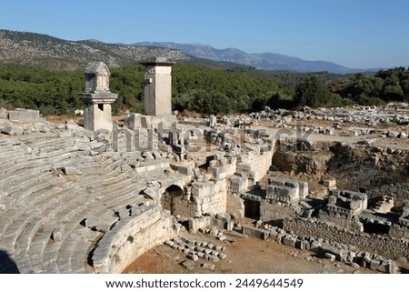 Amphitheatre and Harpy monument, Xanthos, Kalkan, Lycia, Antalya Province, Mediterranean Coast, Southwest Turkey, Anatolia, Turkey, Asia Minor, Eurasia