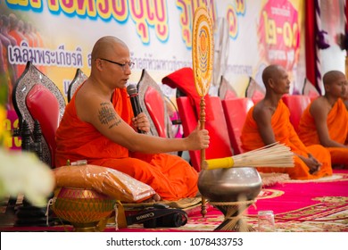 Amphoe Mueang, Buri Ram/ Thailand - April 01, 2018: The Abbot Give Five Precepts To Follower Wat Thong Sa Wang.