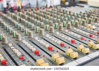 Amplifier and equaliser mixer switch of sound equipment. Selective focus.