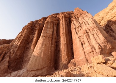 Amram's Pillars, a central geologic feature of the Arava Desert in southern Israel's Eilat Mountains, formed by millenia of sandstone erosion. 