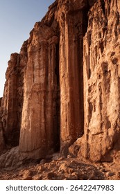 Amram's Pillars, a central geologic feature of the Arava Desert in southern Israel's Eilat Mountains, formed by millenia of sandstone erosion. 