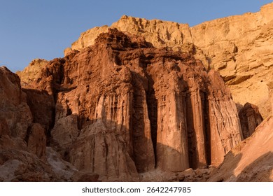 Amram's Pillars, a central geologic feature of the Arava Desert in southern Israel's Eilat Mountains, formed by millenia of sandstone erosion. 