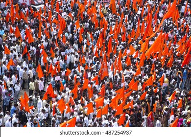 AMRAVATI, MAHARASHTRA, INDIA - 22 SEPTEMBER 2016 : Protesters March Of People Maratha Community Protest Against Government Of Maharashtra For Reservations To Community And Changes Of Atrocities Act.