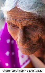 AMRAVATI, MAHARASHTRA, INDIA 6 NOVEMBER 2017 : Portrait Of Unidentified Rural Old Age Woman In Front Of Home At Village , An Indian Rural Scene.