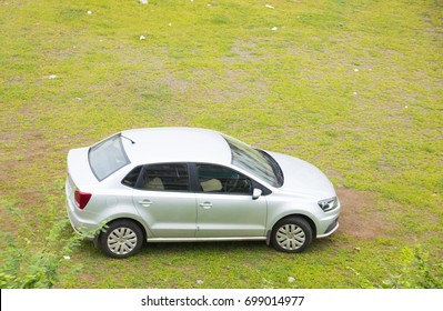 AMRAVATI, MAHARASHTRA, INDIA 7 AUGUST 2017 : New Indian Car Parking At Ground Arial View.