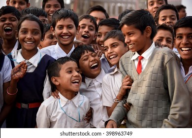 AMRAVATI, MAHARASHTRA, INDIA -  FEBRUARY 5 : Happy Indian rural school boy and girl at their school,  Amravati , Maharashtra, India 5 February 2016.