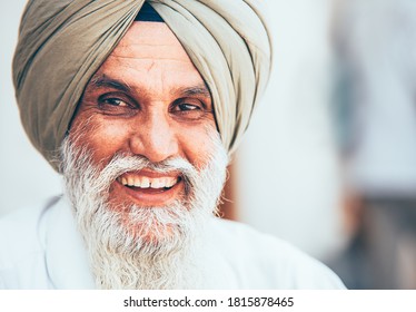 Amritsar, India – August 15, 2016: Smiling Sikh Portrait In The Sikhism Holy Amritsar City.