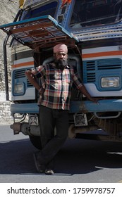 Amritsar / India: Portrait Of A Sikh Indian Truck Driver, With A Black Beard And A Turban