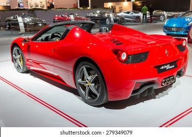 AMSTERDAM - APRIL 16, 2015: Ferrari 458 Spider At The AutoRAI 2015. The 458 Replaced The Ferrari F430 In 2009 And Is Now Replaced By The Ferrari 488 GTB Which Was Unveiled In Geneva 2015.