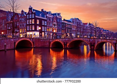 Amsterdam by night in the Netherlands