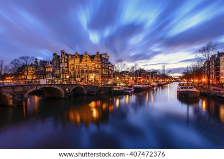 Amsterdam canal during twilight time