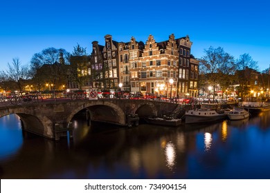 Amsterdam Canal Houses By Night