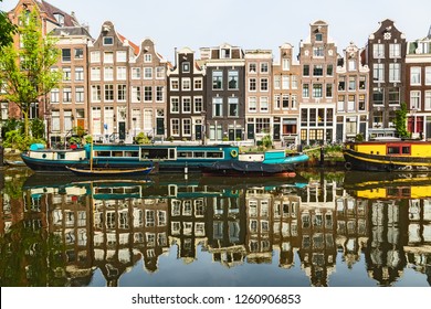 Amsterdam Canal Singel With Dutch Houses 