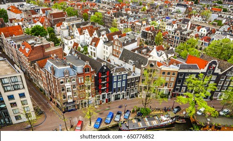 Amsterdam city from the top. General view from hight point at day time.
