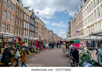 Amsterdam, Holland, 13 April 2019: Albert Cuyp Market In The City Part De Pijp