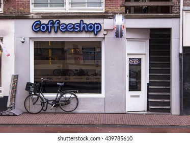 Amsterdam, Holland, January 10, 2015: Facade Of A Soft Drugs Coffeeshop With No People