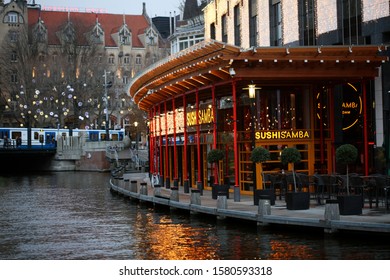 Amsterdam, Holland, Monday 2 December 2019: View Of The Center On Foot High Quality Sushi Samba