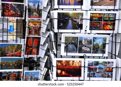 AMSTERDAM, HOLLAND, NETHERLANDS - AUGUST 18, 2007: Postcards Of The City And Region, In The Store Display