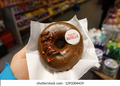 Amsterdam, Netherlands 2017-11-14 Candy Shop In Main Street, Nutella Donut And Ice Cream