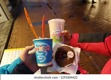 Amsterdam, Netherlands 2017-11-14 Candy Shop In Main Street, Nutella Donut And Ice Cream