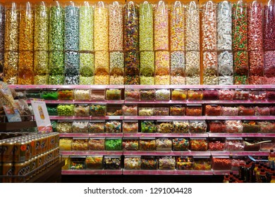 Amsterdam, Netherlands 2017-11-14 Candy Shop In Main Street, Nutella Donut And Ice Cream