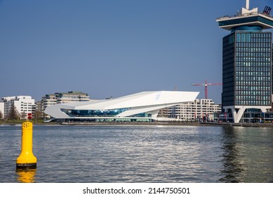Amsterdam, Netherlands, April 2022. The Eye Filmmuseum on the Amstel in Amsterdam. High quality photo