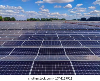 Amsterdam, Netherlands - April 28, 2020:  Solar panel mounting structure installation