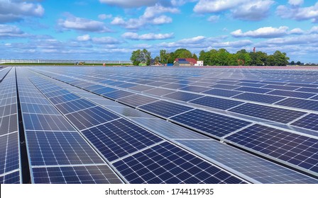 Amsterdam, Netherlands - April 28, 2020:  Solar panel mounting structure installation