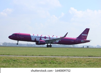 Amsterdam the Netherlands - April 2nd, 2017: TF-GPA WOW air Airbus A321-200 takeoff from Polderbaan runway, Amsterdam Airport Schiphol