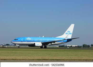 Amsterdam, the Netherlands  - August, 18th 2016: PH-BGE KLM Royal Dutch Airlines Boeing 737,
taking off from Polderbaan Runway Amsterdam Airport Schiphol