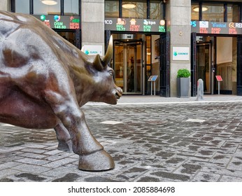 Amsterdam, The Netherlands - august 2021 - Entrance of the new Stock Exchange AEX buidling in the center of Amsterdam