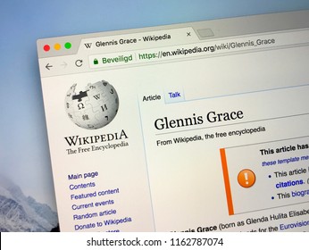 Amsterdam, The Netherlands - August 23, 2018: Wikipedia Page About Glennis Grace On A Computer Screen.