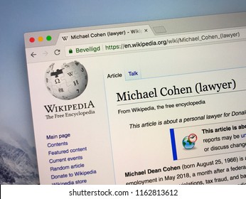 Amsterdam, The Netherlands - August 23, 2018: Wikipedia Page About Michael Cohen On A Computer Screen.