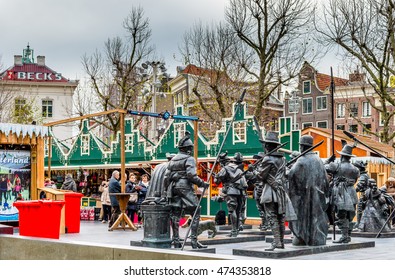 Amsterdam, Netherlands  - December 05, 2015 : Christmas Market  On Rembrandt Square In Amsterdam, Netherlands.