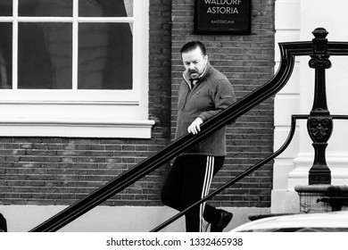 Amsterdam The Netherlands - FEBRUARY 15, 2018: Ricky Gervais Visiting Amsterdam Before His Show In The AFAS Live