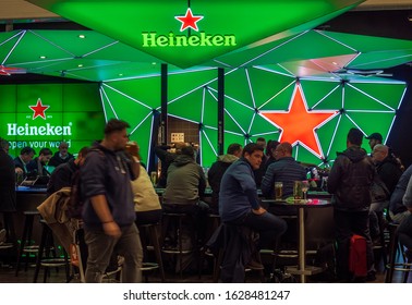 AMSTERDAM, NETHERLANDS - JANUARY 17, 2020: Heineken Beer Bar At The International Airport